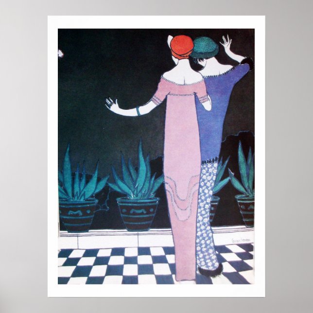 ZWEI FRAUEN IN DER NACHT, Art-Déco-Schönheit Mode Poster (Vorne)