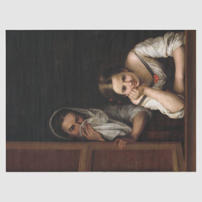Zwei Frauen in einem Fenster von Bartolome Esteban Seidenpapier (Vorderseite)