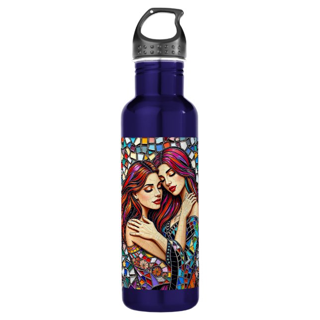 Zwei Frauen in Liebe | Imitats Mosaik Tile Style Edelstahlflasche (Vorderseite)