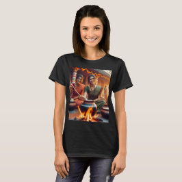 zwei Frauen sitzen um ein Feuer mit Töpfen und Pfa T-Shirt