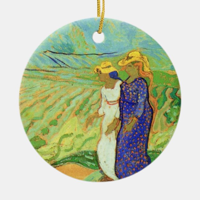Zwei Frauen überqueren die Felder von Vincent van  Keramik Ornament (Vorne)