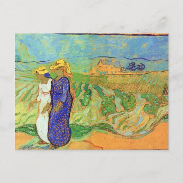 Zwei Frauen überqueren die Felder von Vincent van  Postkarte (Vorderseite)