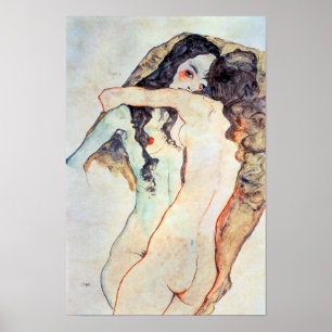 Zwei Frauen umarmen sich Egon Schiele Poster