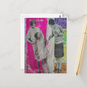 Zwei Frauen und ein Mädchen farbenfrohe Collage Postkarte