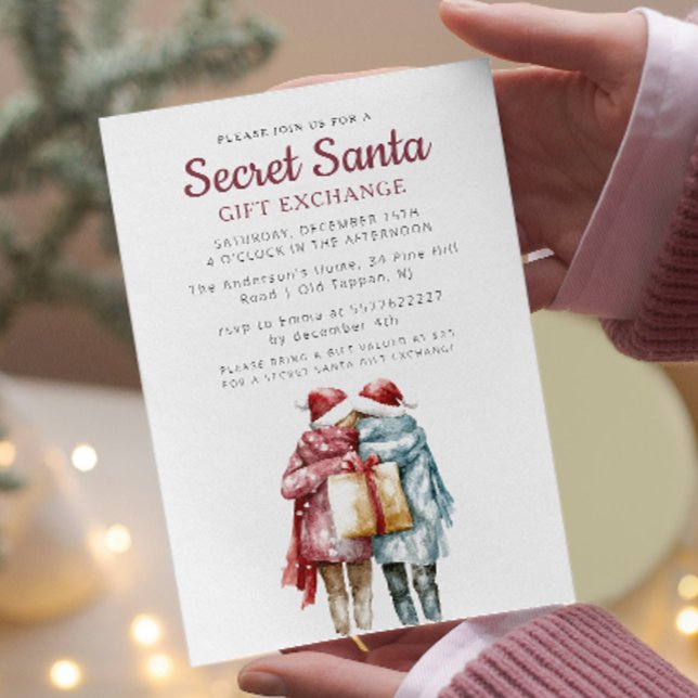 Zwei Freunde und Geschenk Secret Weihnachten Party Einladung (Von Creator hochgeladen)