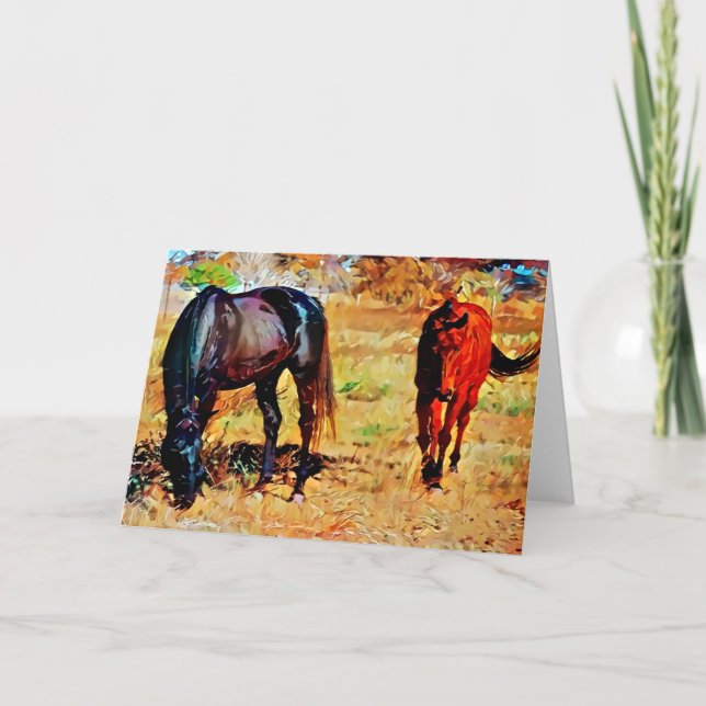 Zwei Freunde von Pferden - Malerische Kunstkarte Karte (Vorderseite)