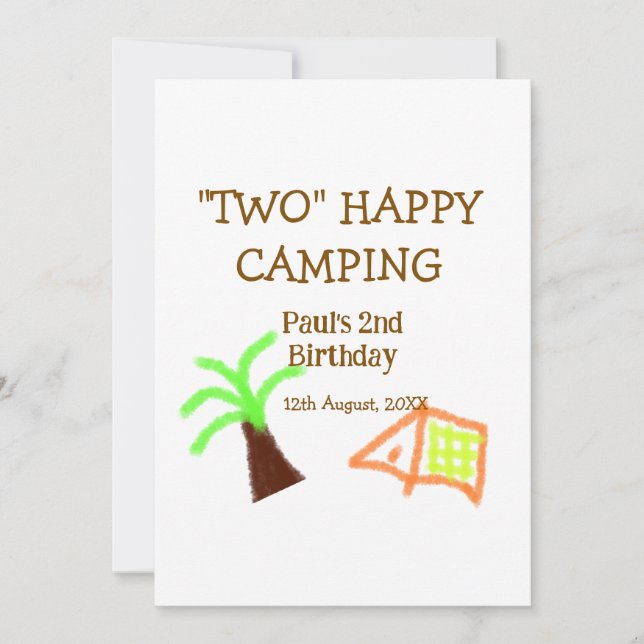 Zwei fröhliche Camping-Kinder zum 2. Geburtstag Einladung (Vorderseite)