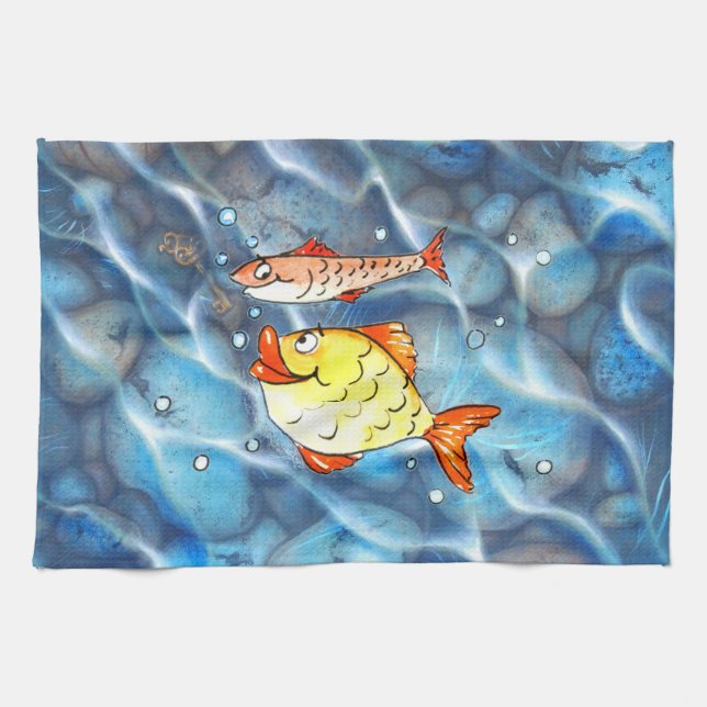 Zwei fröhliche Fische Geschirrtuch (Horizontal)