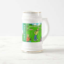Zwei Fun Golf Cartoon mit dem Namen des Eigentümer Bierglas