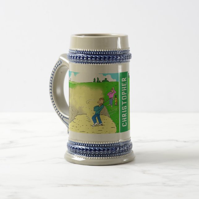 Zwei Fun Golf Cartoons mit dem Namen des Empfänger Bierglas (Vorderseite Links)