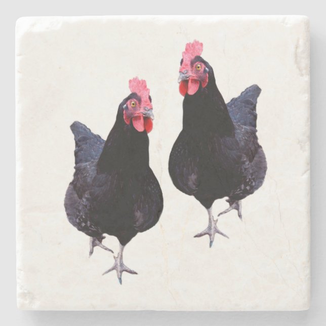 Zwei funky Black Chickens, Steinuntersetzer (Vorderseite)