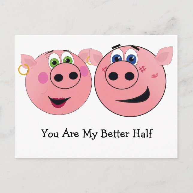 Zwei Funny Cartoon Schweine in Liebe Postkarte (Vorderseite)