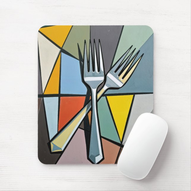 Zwei Gabeln auf geometrischem abstraktem Hintergru Mousepad (Mit Mouse)