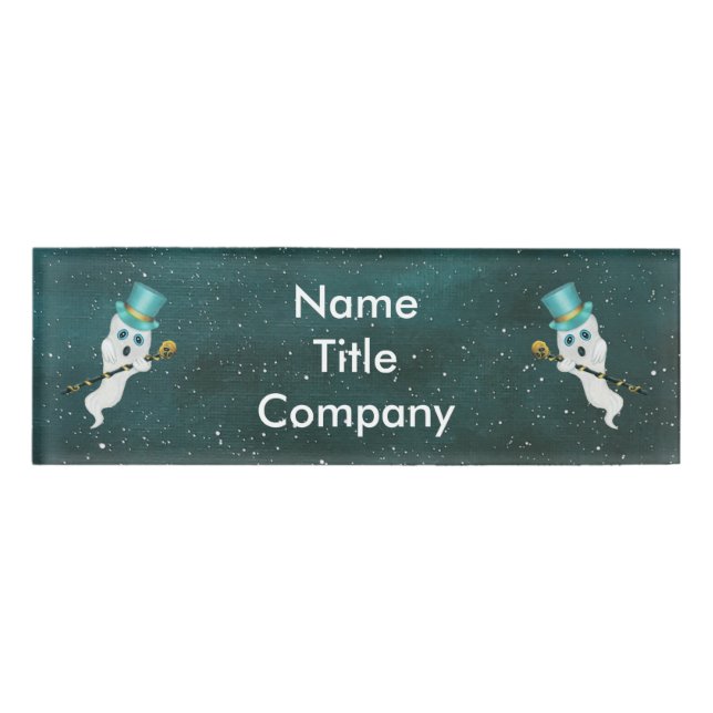 Zwei gedeckte Geister in Blue Top Hats Extravagant Namenschild (Vorderseite)