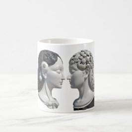 zwei gegensätzliche Kopfelemente von Gehirn und He Kaffeetasse