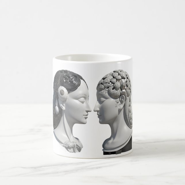 zwei gegensätzliche Kopfelemente von Gehirn und He Kaffeetasse (Mittel)