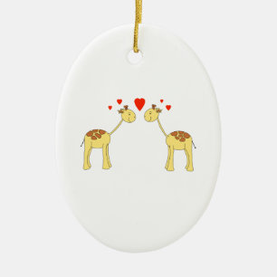 Zwei gegenüberstellende Giraffen mit Herzen. Keramik Ornament