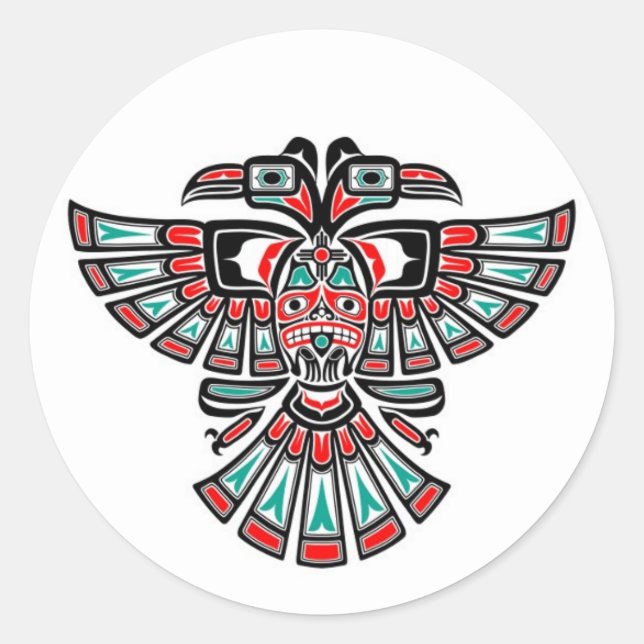 Zwei gehitzte Haida Spirit Bird auf Weiß Runder Aufkleber (Vorderseite)