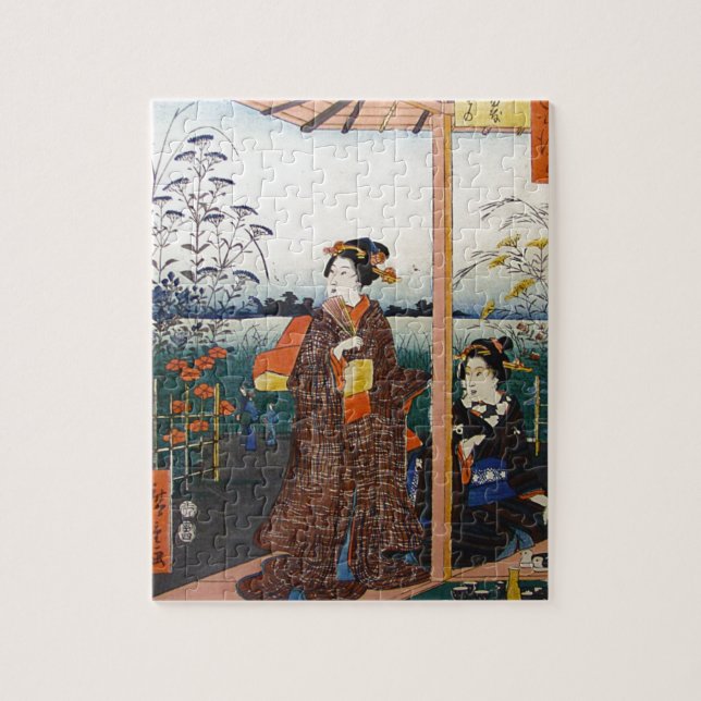 Zwei Geishas japanisches traditionelles Woodblock (Vertikal)