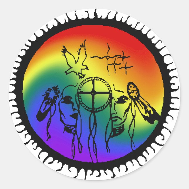 Zwei-Geist-Regenbogen-Swirl-Design Runder Aufkleber (Vorderseite)