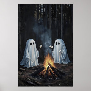 Zwei Geister am Lagerfeuer im Wald mit Marshmallow Poster