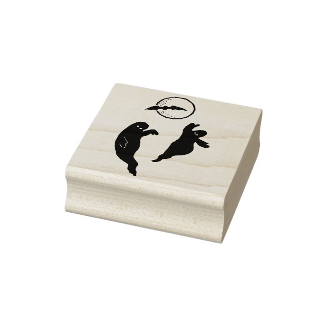 Zwei Geister mit Fledermaus und Mond Silhouette Ku Gummistempel (Stempel)