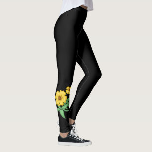 Zwei gelbe Blumen Design ~ Schwarzer Hintergrund ~ Leggings