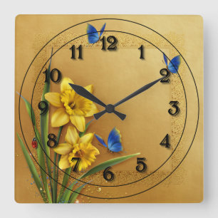 Zwei gelbe Nadelöle Quadratische Wanduhr