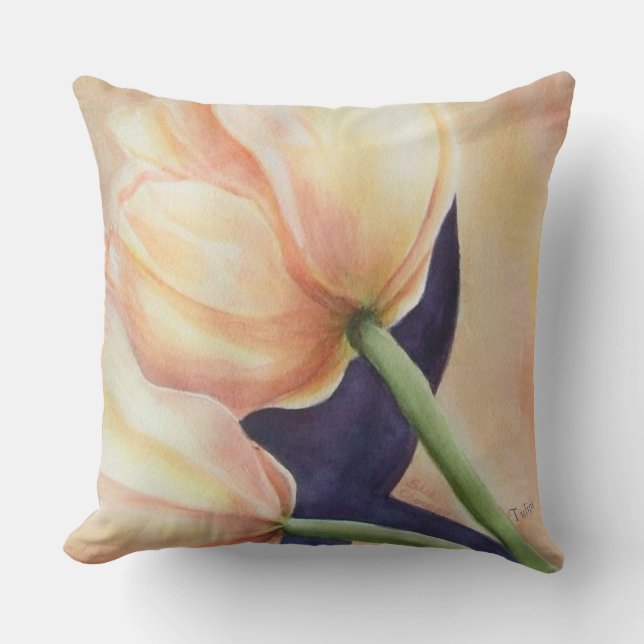 ZWEI GELBE TULIP-BLUME PATIO KISSEN (Vorderseite)