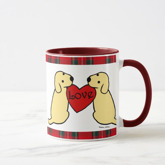Zwei gelbes Labradors mit Liebe-CartoonTartan Tasse (Rechts)