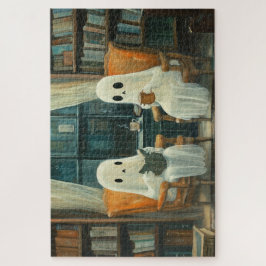 Zwei gemütliche Geister lesen in einer Bibliothek