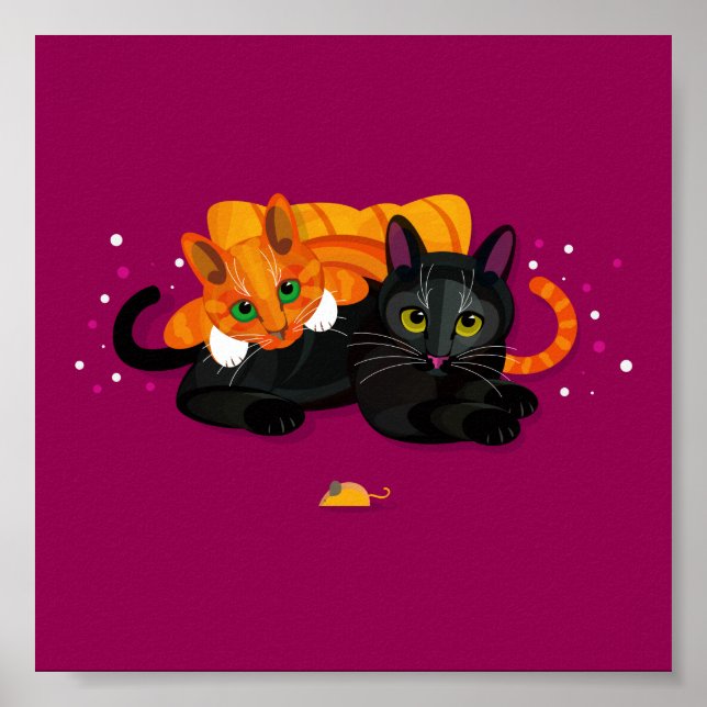 Zwei geometrische Katzen nebeneinander Poster (Vorne)