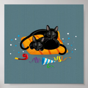 Zwei geometrische schwarze Katzen schlafen nach de Poster