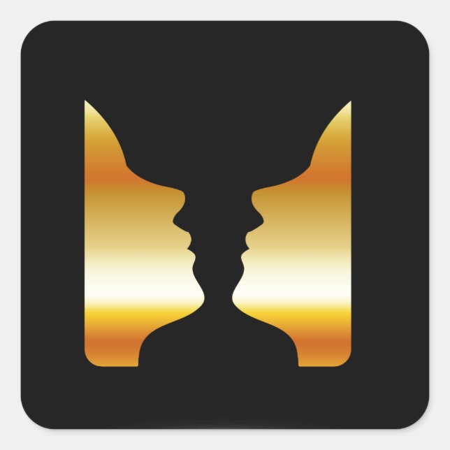 Zwei Gesichter nebeneinander mit der Illusion eine Quadratischer Aufkleber (Vorderseite)