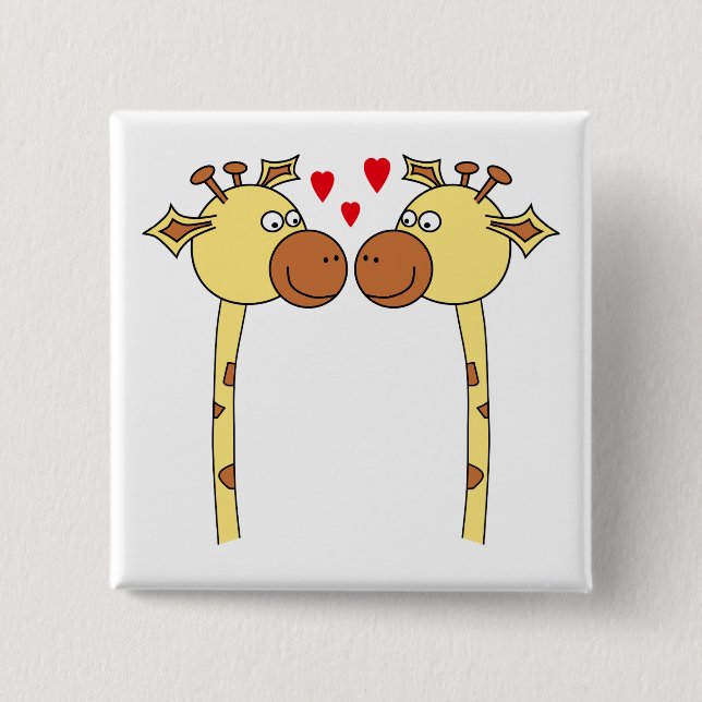 Zwei Giraffen mit roten Liebe-Herzen. Cartoon Button (Vorderseite)