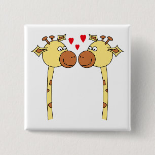 Zwei Giraffen mit roten Liebe-Herzen. Cartoon Button