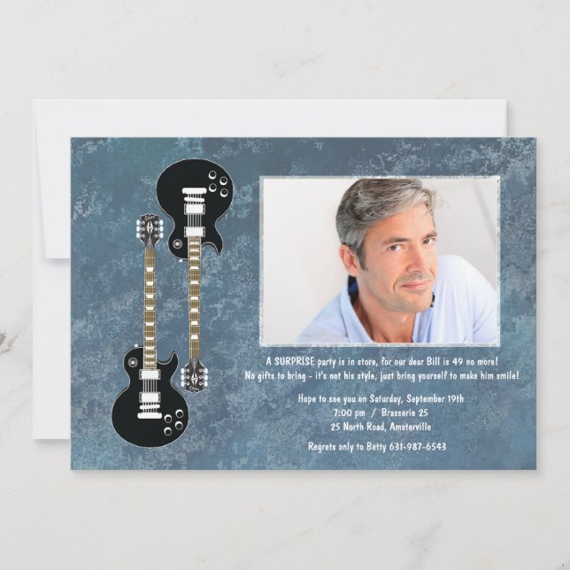 Zwei Gitarren Überraschung Foto Einladung (Vorderseite)