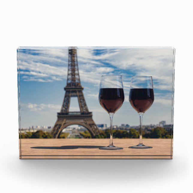 Zwei Glas Wein mit Eiffelturm Fotoblock (Vorderseite)