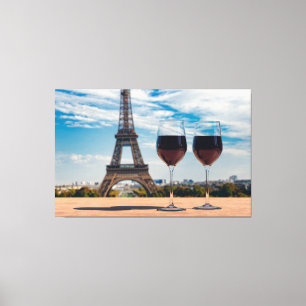 Zwei Glas Wein mit Eiffelturm Leinwanddruck