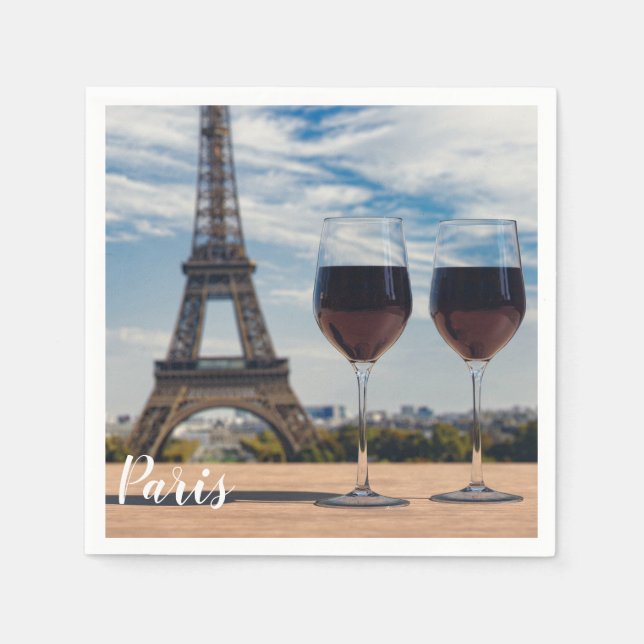 Zwei Glas Wein mit Eiffelturm Serviette (Vorderseite)