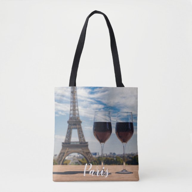 Zwei Glas Wein mit Eiffelturm Tasche (Vorderseite)