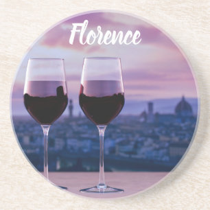 Zwei Gläser Rotwein auf der Silhouette von Florenz Getränkeuntersetzer