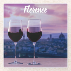 Zwei Gläser Rotwein auf der Silhouette von Florenz Glasuntersetzer