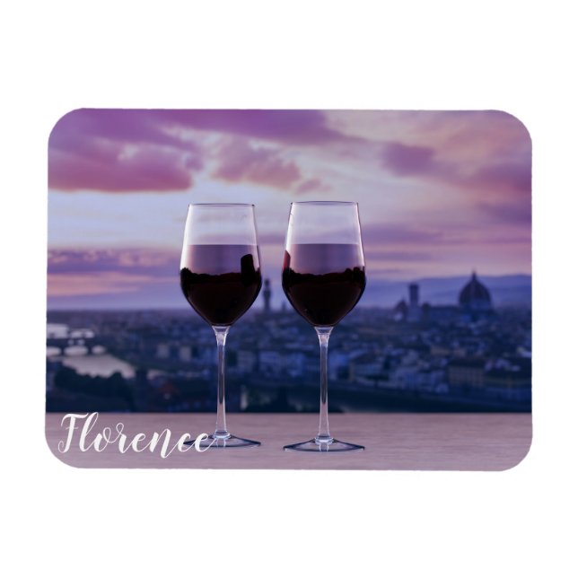 Zwei Gläser Rotwein auf der Silhouette von Florenz Magnet (Horizontal)