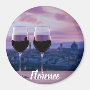 Zwei Gläser Rotwein auf der Silhouette von Florenz Magnet