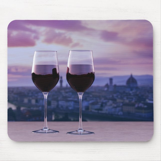 Zwei Gläser Rotwein auf der Silhouette von Florenz Mousepad (Vorne)