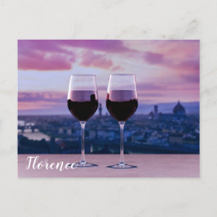 Zwei Gläser Rotwein auf der Silhouette von Florenz Postkarte