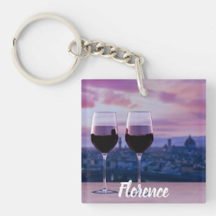 Zwei Gläser Rotwein auf der Silhouette von Florenz Schlüsselanhänger