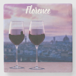 Zwei Gläser Rotwein auf der Silhouette von Florenz Steinuntersetzer