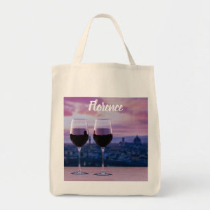 Zwei Gläser Rotwein auf der Silhouette von Florenz Tragetasche
